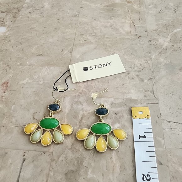 Stony Multi-Colored Stone Dangle Fashion Earrings - Picture 2 of 5